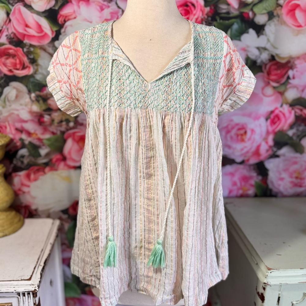 RACHEL Rachel Roy Embroidered Short Sleeve Boho Peasant Top - Picture 3 of 9